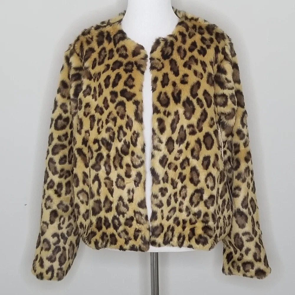 NWT Band of Gypsies Leopard Faux Fur Coat S - Picture 8 of 8